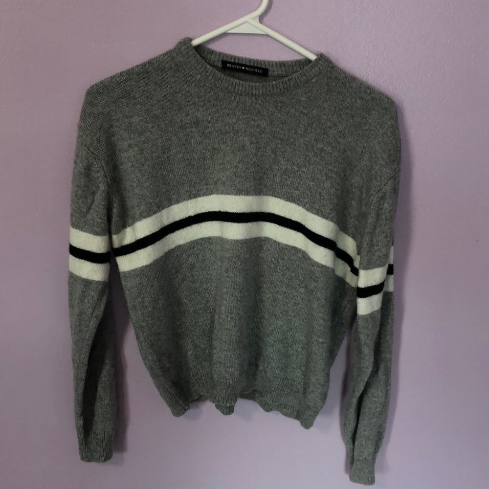 Brandy Melville Gray Color-block Crewneck Sweater